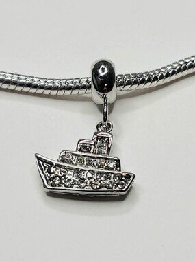 NWT For Pandora Charm Bracelets Silver Color Rhinestone Cruise Ship Dangle Charm